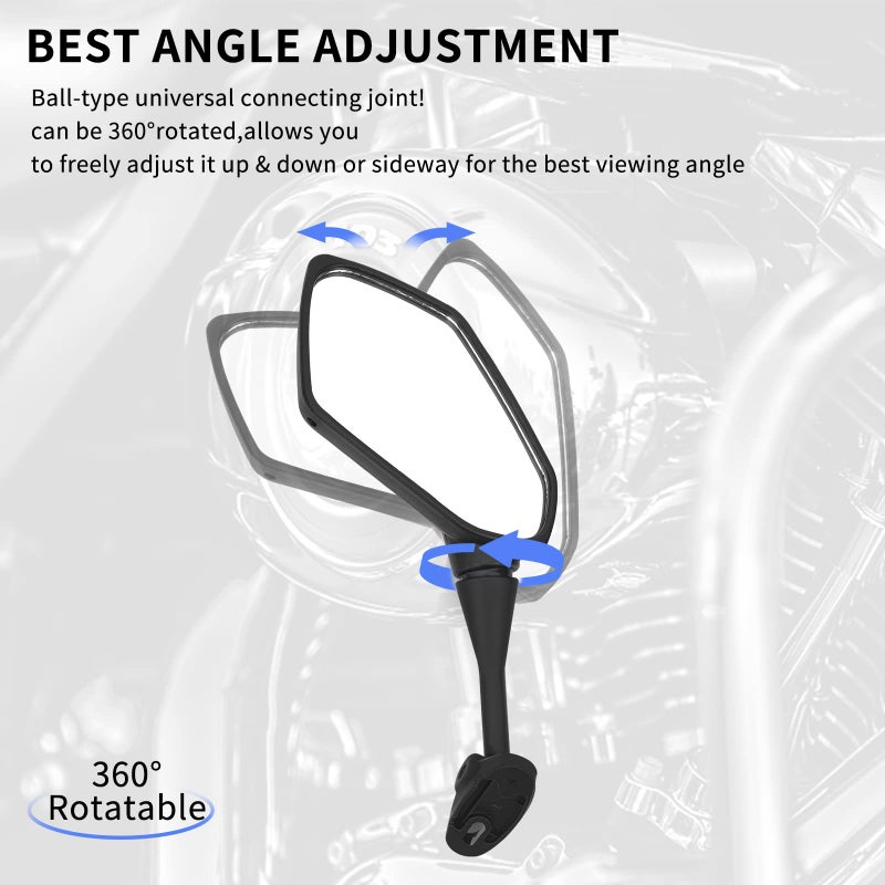 AHL Rear View Side Mirrors Compatible with Hyosung GT125R GT250R GT650R GT650S/HONDA CBR900 CBR919 CBR929 CBR954 1998-2003, 88110-MAS-E01 88120-MAS-E01 - Image 5